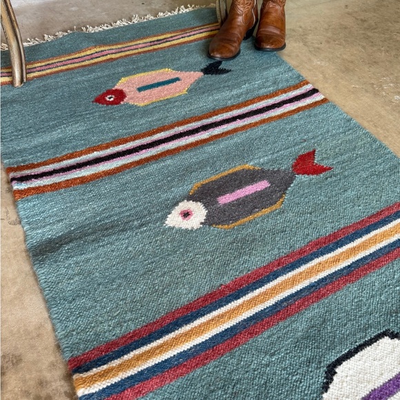 Colorful Fish Pattern Kilim Rug - Wool Rug - Picture 3 of 8
